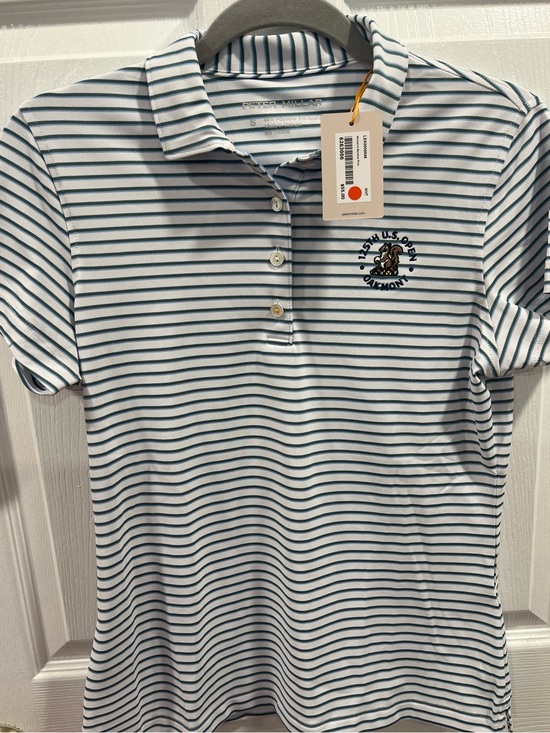 Peter Millar Tops - Peter Millar 125th U.S. Open Oakmont Performance Polo NWT Women’s S White Stripe